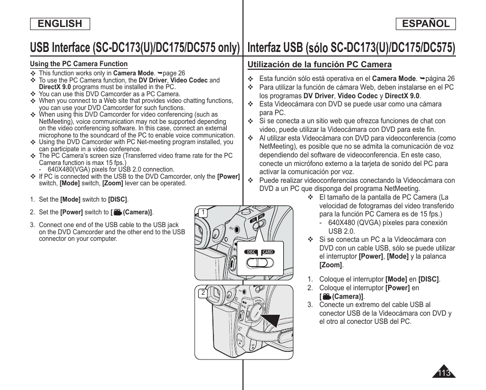 English español | Samsung SC-DC173U-XAA User Manual | Page 113 / 128