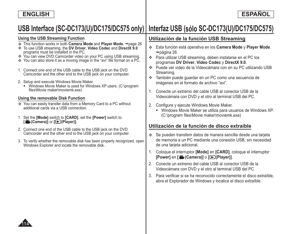 English español | Samsung SC-DC173U-XAA User Manual | Page 114 / 128