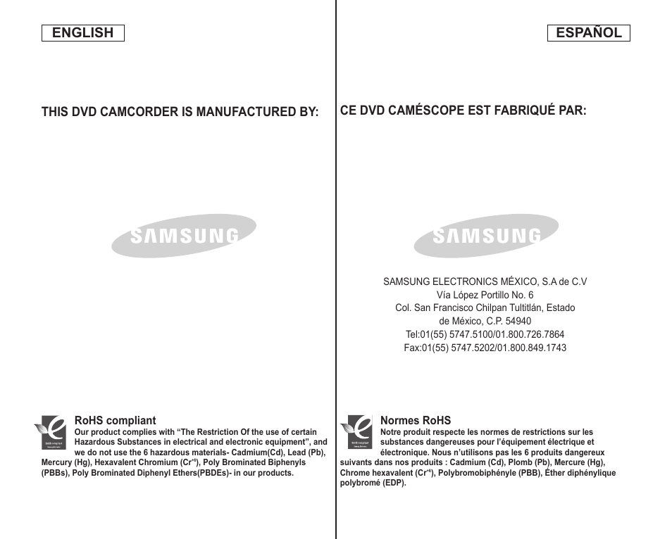 Español english | Samsung SC-DC173U-XAA User Manual | Page 128 / 128