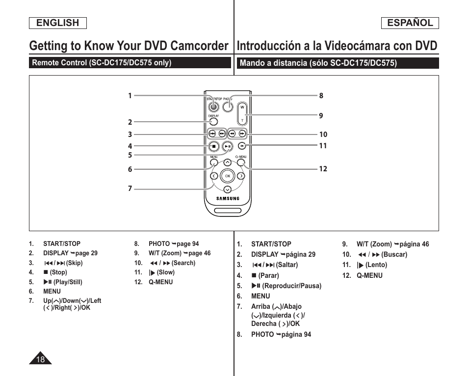 Introducción a la videocámara con dvd, Getting to know your dvd camcorder | Samsung SC-DC173U-XAA User Manual | Page 18 / 128