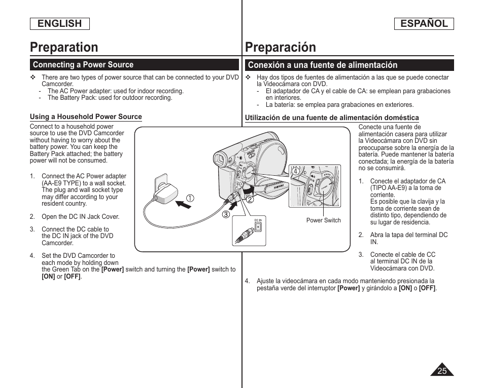 Preparación, Preparation, English español | Samsung SC-DC173U-XAA User Manual | Page 25 / 128
