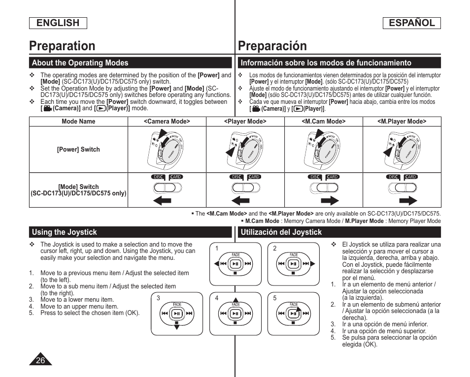 Preparación, Preparation, English español | Samsung SC-DC173U-XAA User Manual | Page 26 / 128