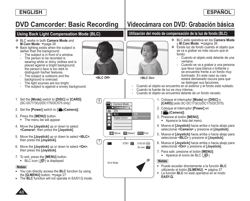 English, Español | Samsung SC-DC173U-XAA User Manual | Page 48 / 128