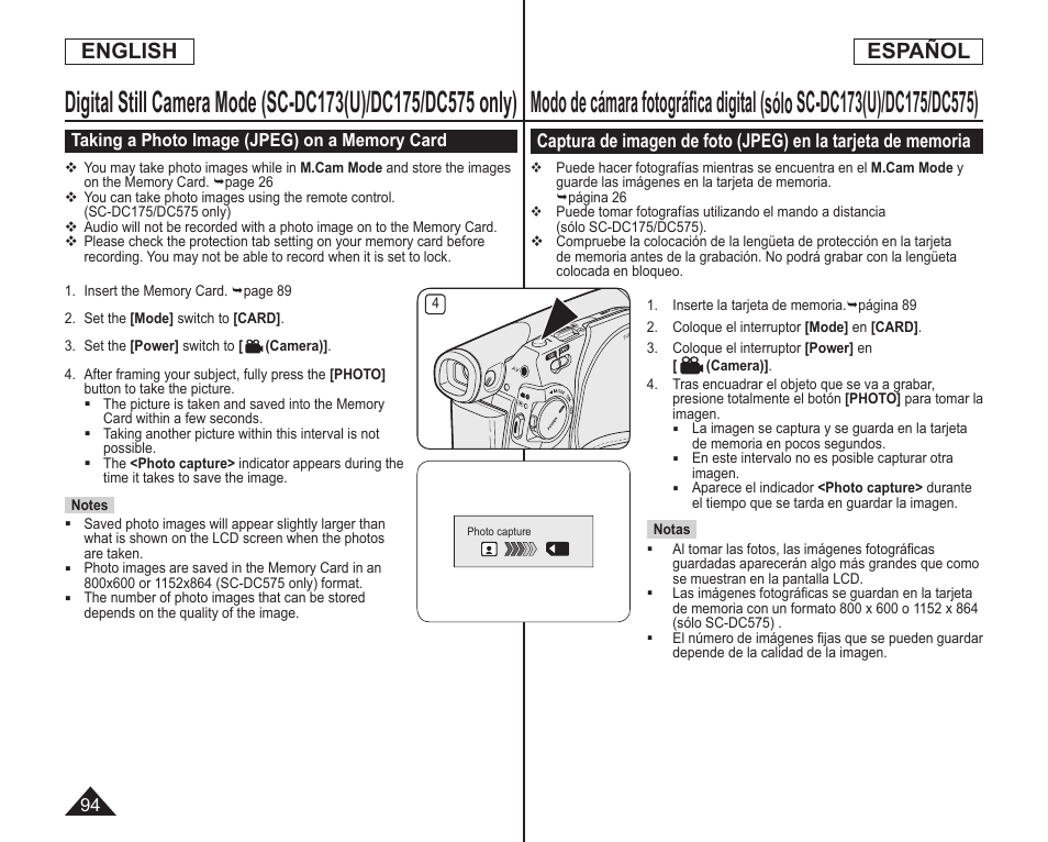 English español | Samsung SC-DC173U-XAA User Manual | Page 94 / 128
