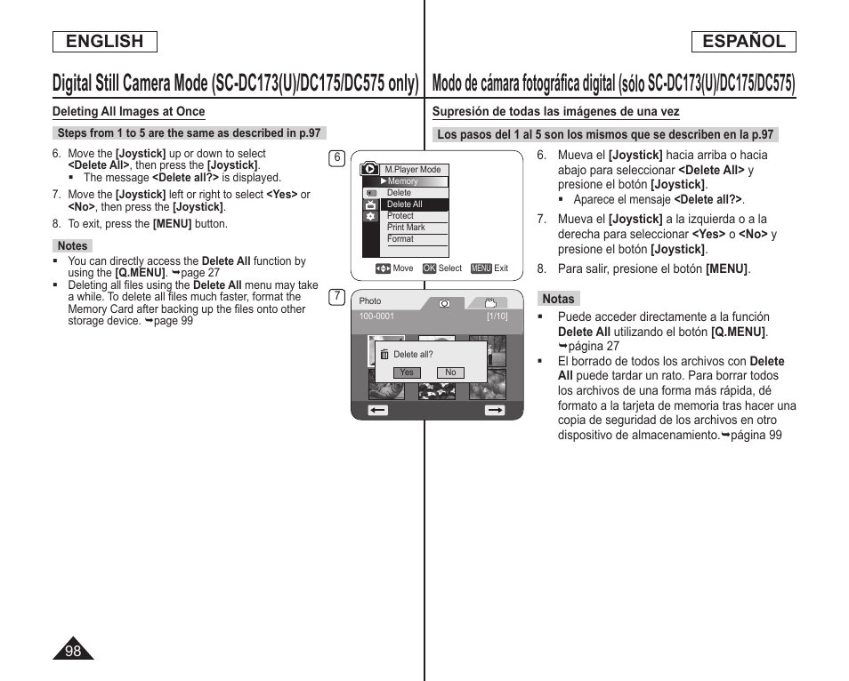 English español | Samsung SC-DC173U-XAA User Manual | Page 98 / 128