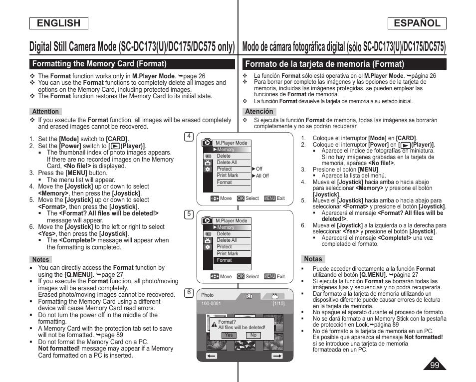 English español | Samsung SC-DC173U-XAA User Manual | Page 99 / 128