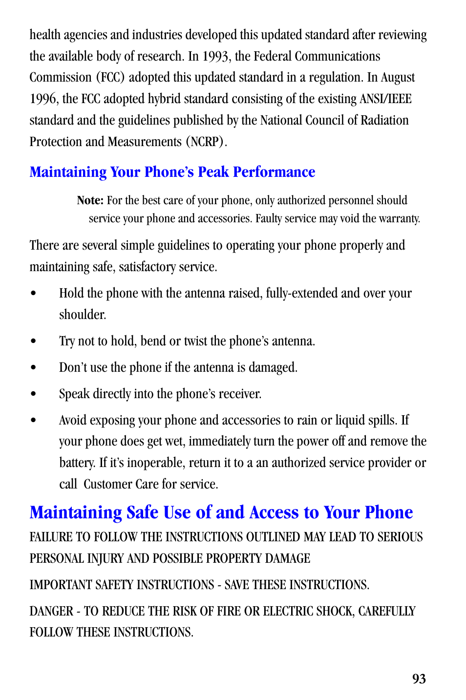 Maintaining safe use of and access to your phone | Samsung SCH-A530ZSVXAR User Manual | Page 105 / 137