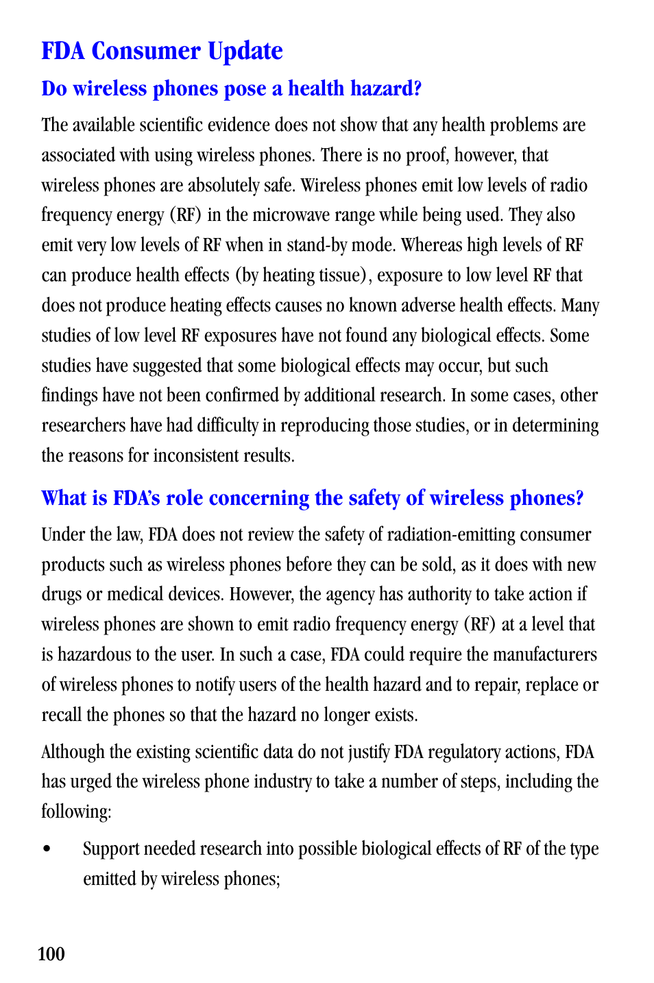Fda consumer update | Samsung SCH-A530ZSVXAR User Manual | Page 112 / 137