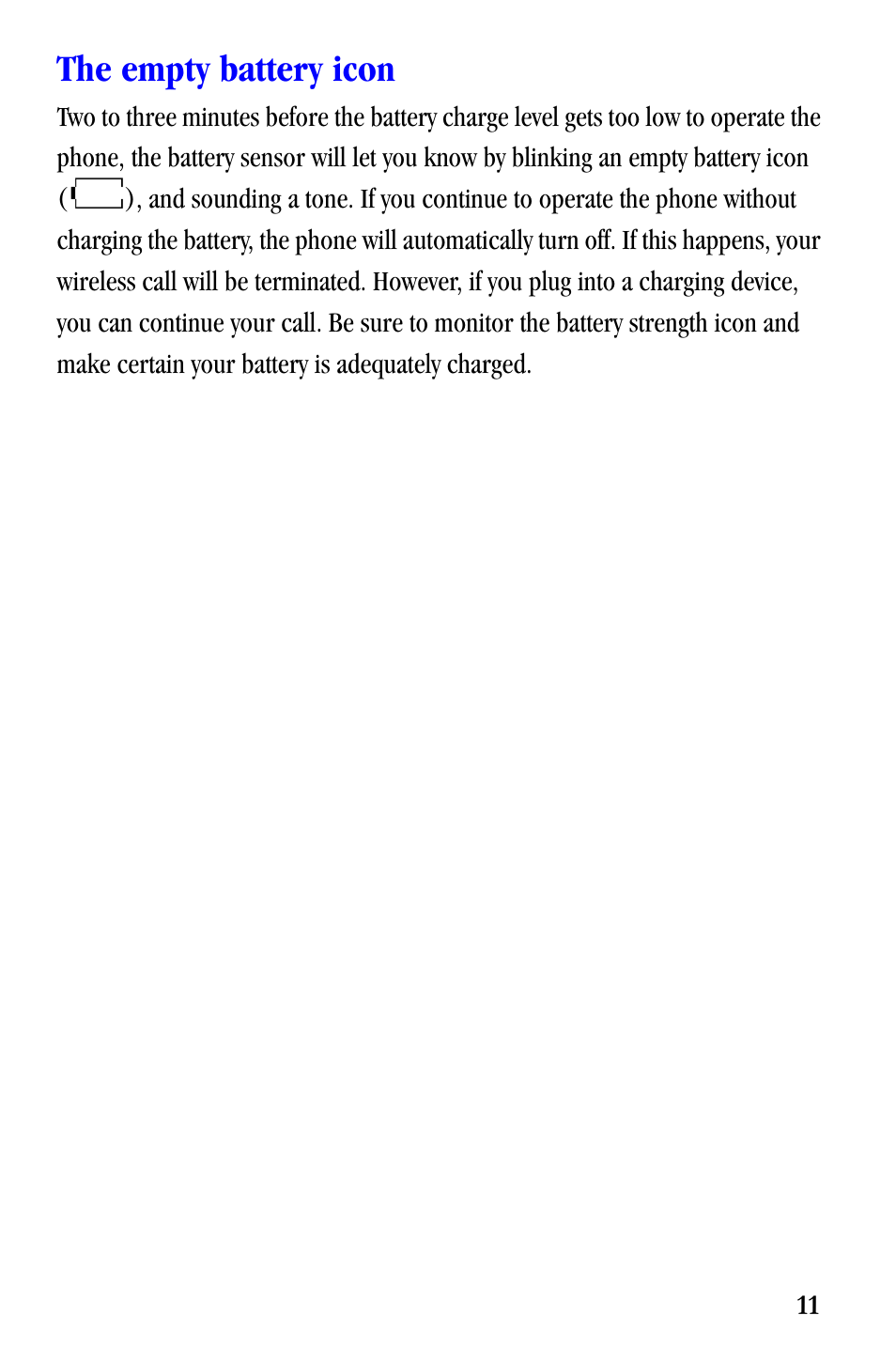 The empty battery icon | Samsung SCH-A530ZSVXAR User Manual | Page 23 / 137
