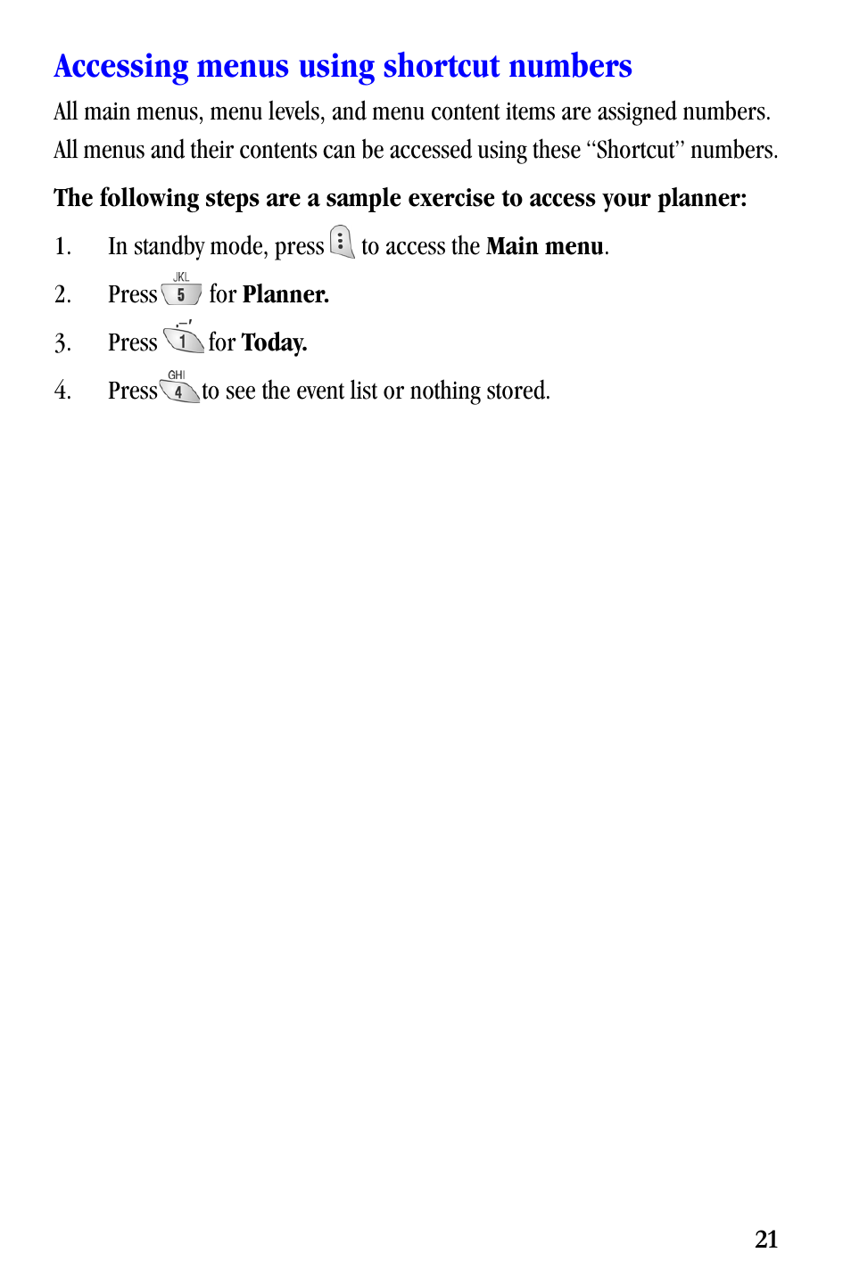 Accessing menus using shortcut numbers | Samsung SCH-A530ZSVXAR User Manual | Page 33 / 137