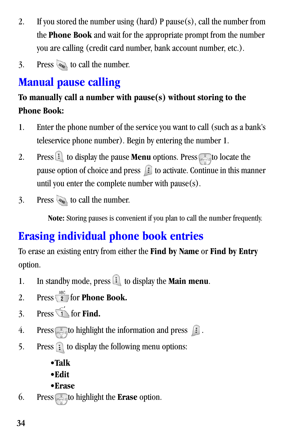 Manual pause calling, Erasing individual phone book entries | Samsung SCH-A530ZSVXAR User Manual | Page 46 / 137