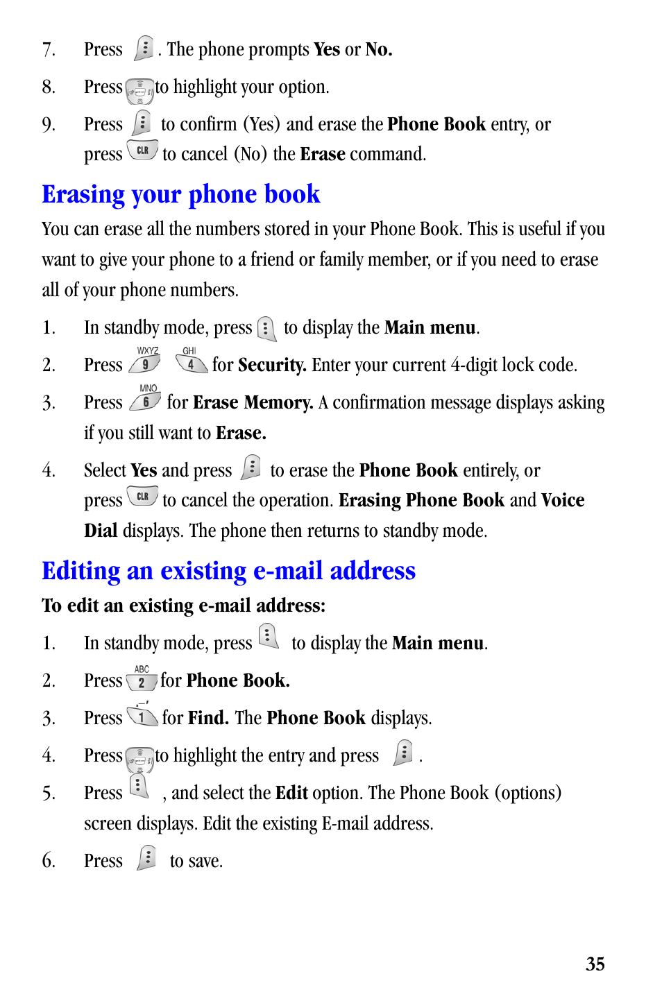 Erasing your phone book, Editing an existing e-mail address | Samsung SCH-A530ZSVXAR User Manual | Page 47 / 137