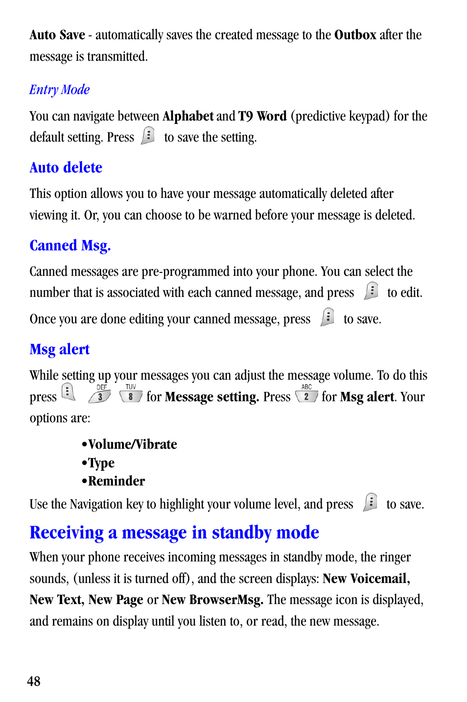 Receiving a message in standby mode | Samsung SCH-A530ZSVXAR User Manual | Page 60 / 137