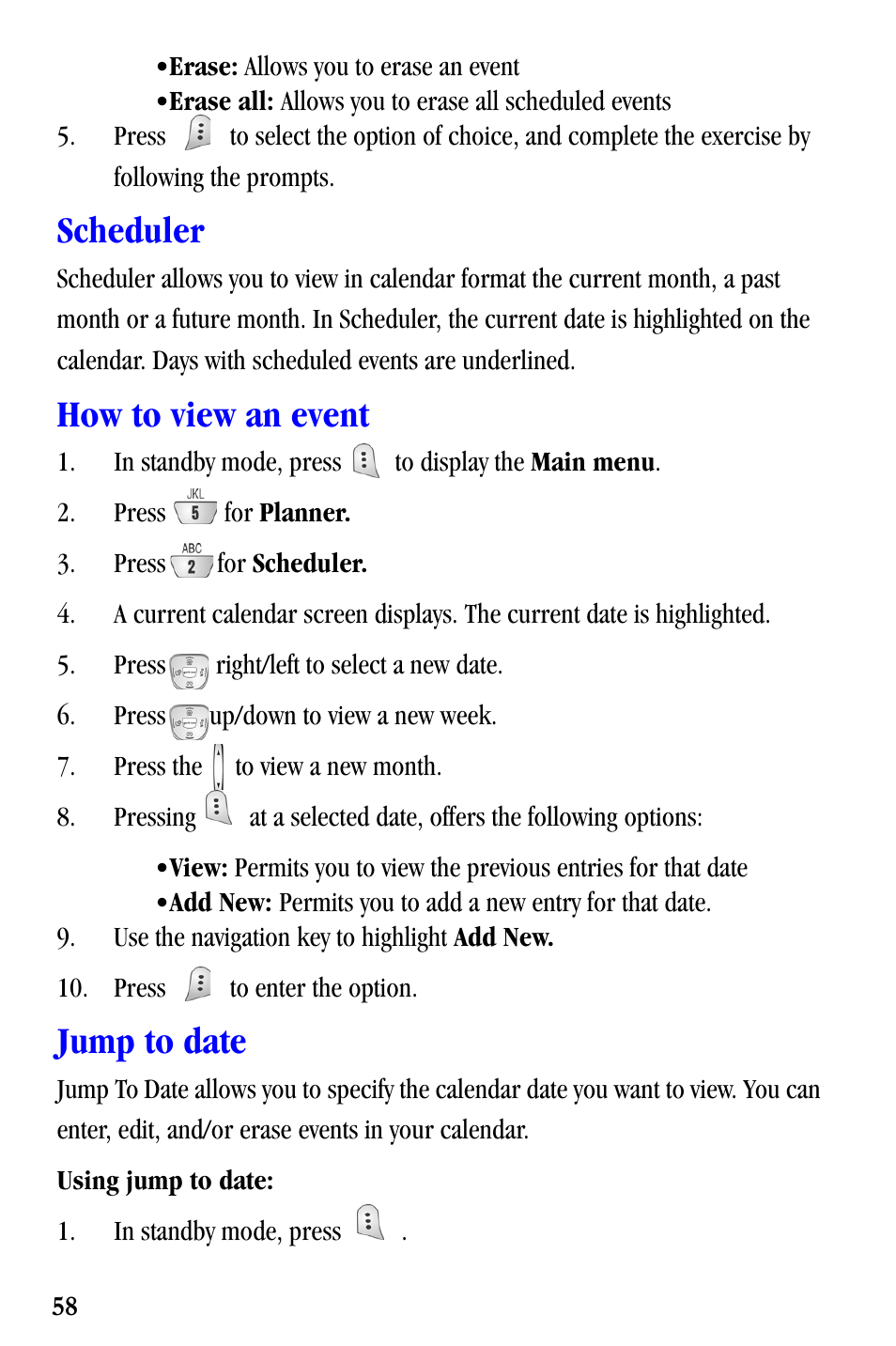 Scheduler, How to view an event, Jump to date | Samsung SCH-A530ZSVXAR User Manual | Page 70 / 137