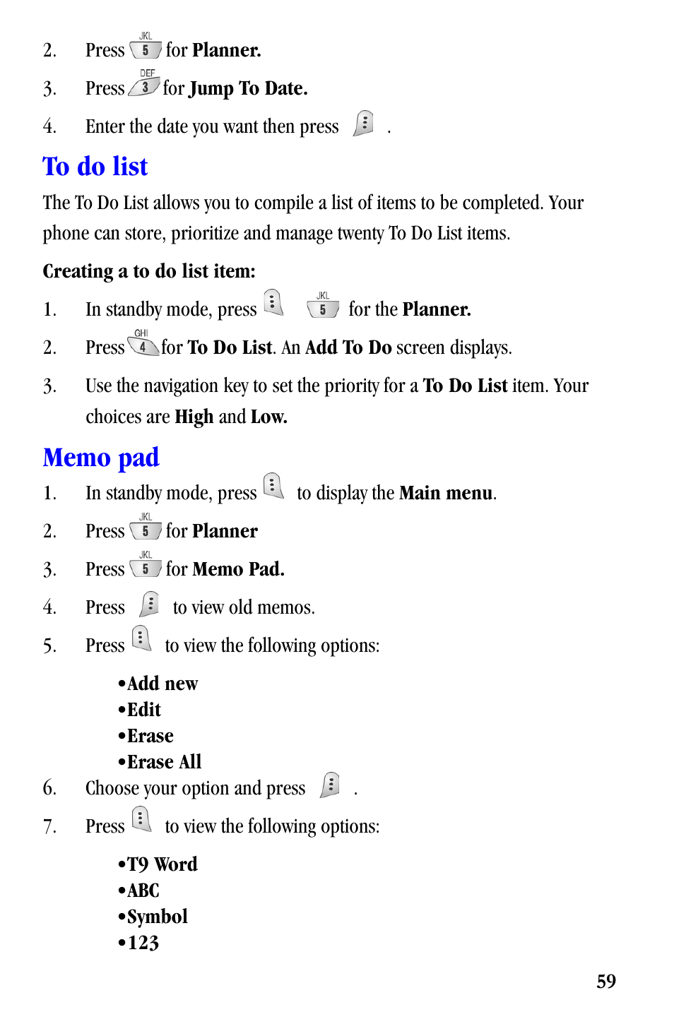 To do list, Memo pad | Samsung SCH-A530ZSVXAR User Manual | Page 71 / 137