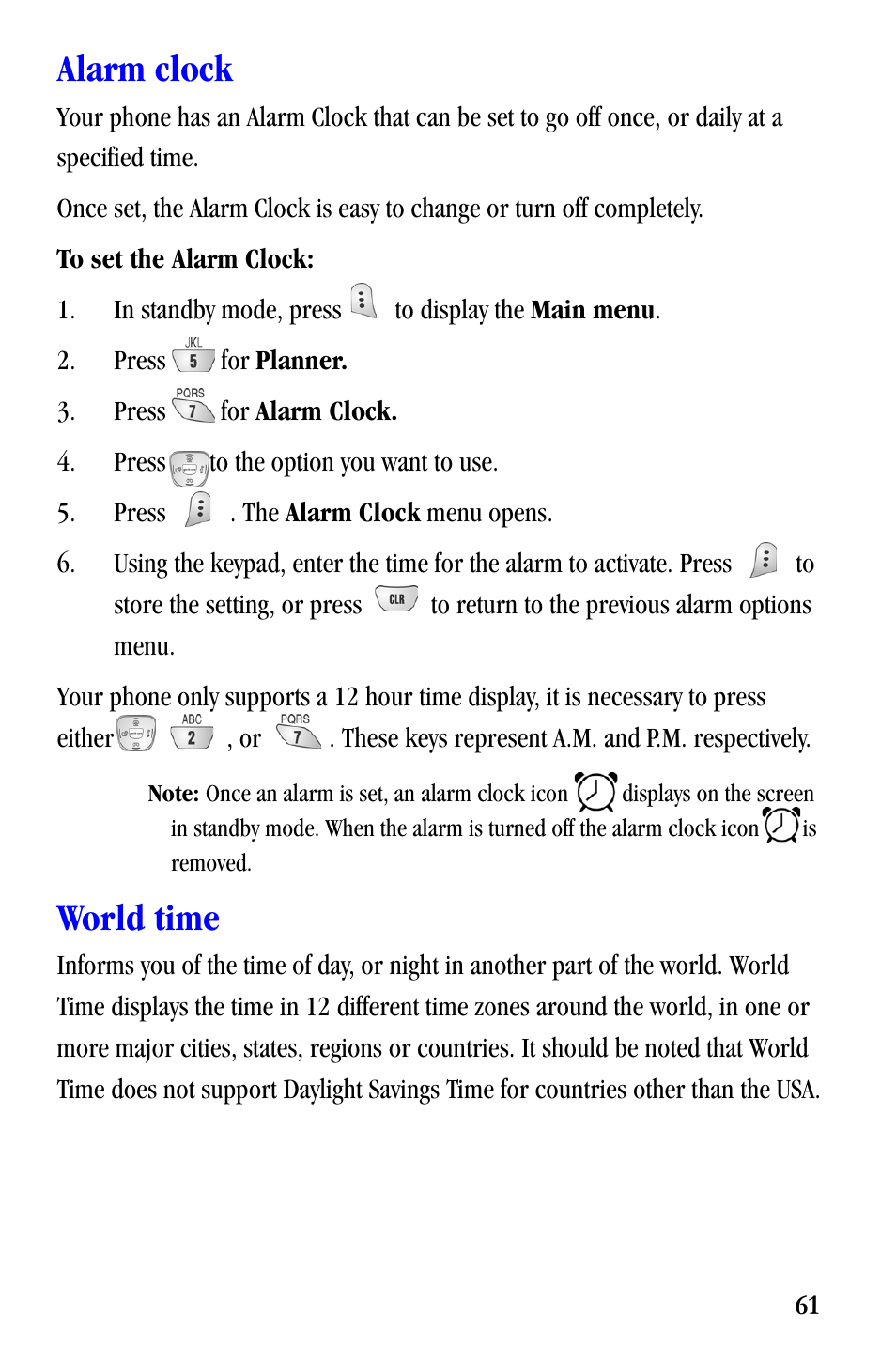 Alarm clock, World time | Samsung SCH-A530ZSVXAR User Manual | Page 73 / 137