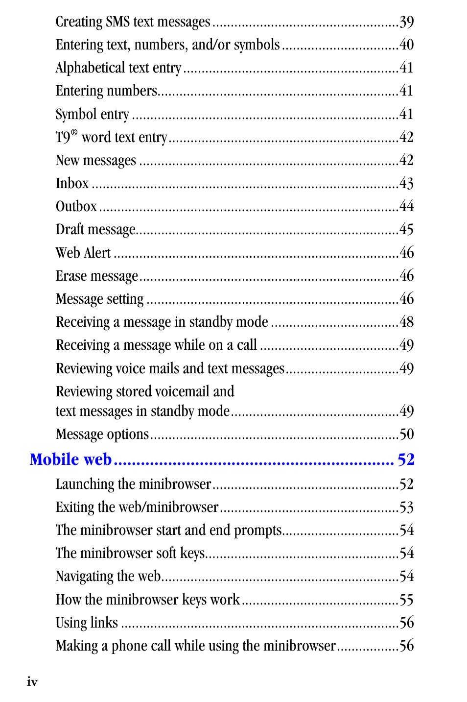 Mobile web | Samsung SCH-A530ZSVXAR User Manual | Page 8 / 137