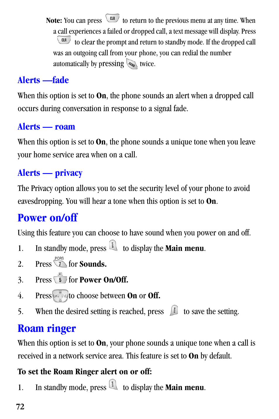 Power on/off, Roam ringer | Samsung SCH-A530ZSVXAR User Manual | Page 84 / 137