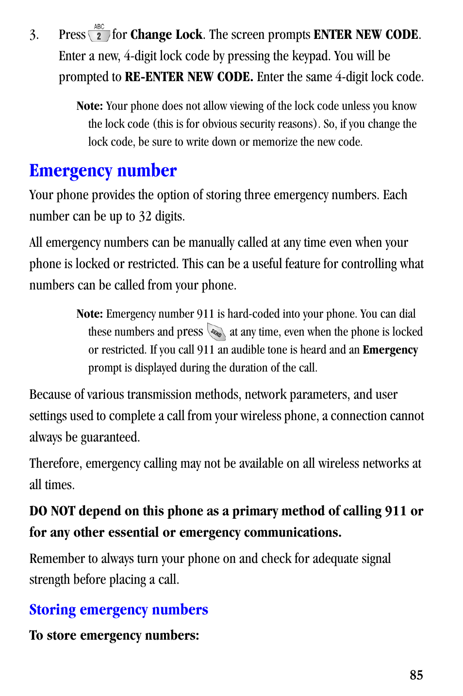 Emergency number | Samsung SCH-A530ZSVXAR User Manual | Page 97 / 137