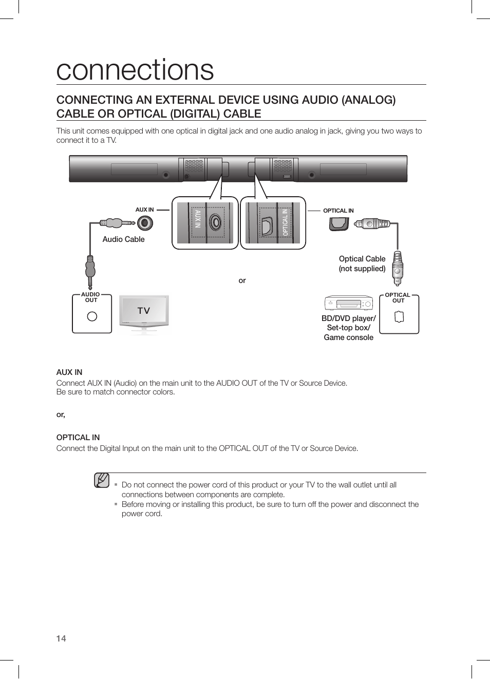 Connections | Samsung HW-H550-ZA User Manual | Page 14 / 26