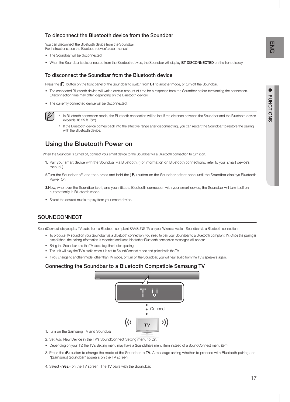 Soundconnect, Using the bluetooth power on | Samsung HW-H550-ZA User Manual | Page 17 / 26