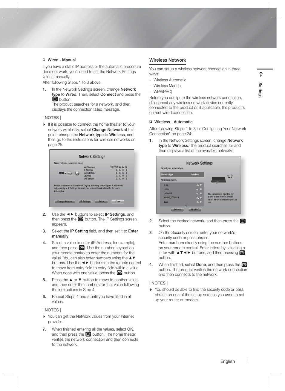 Wireless network | Samsung HT-F5500W-ZA User Manual | Page 25 / 58