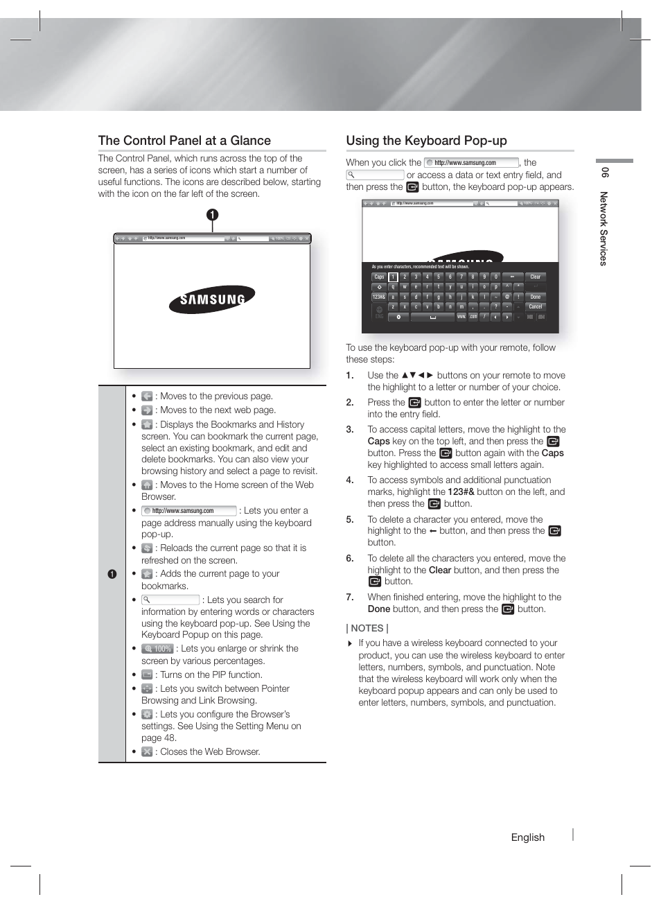 The control panel at a glance, Using the keyboard pop-up | Samsung HT-F5500W-ZA User Manual | Page 47 / 58