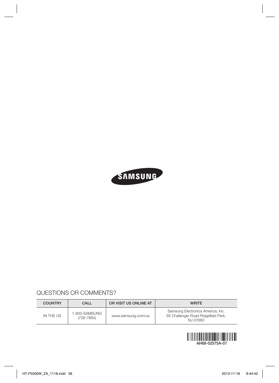 Questions or comments | Samsung HT-F5500W-ZA User Manual | Page 58 / 58