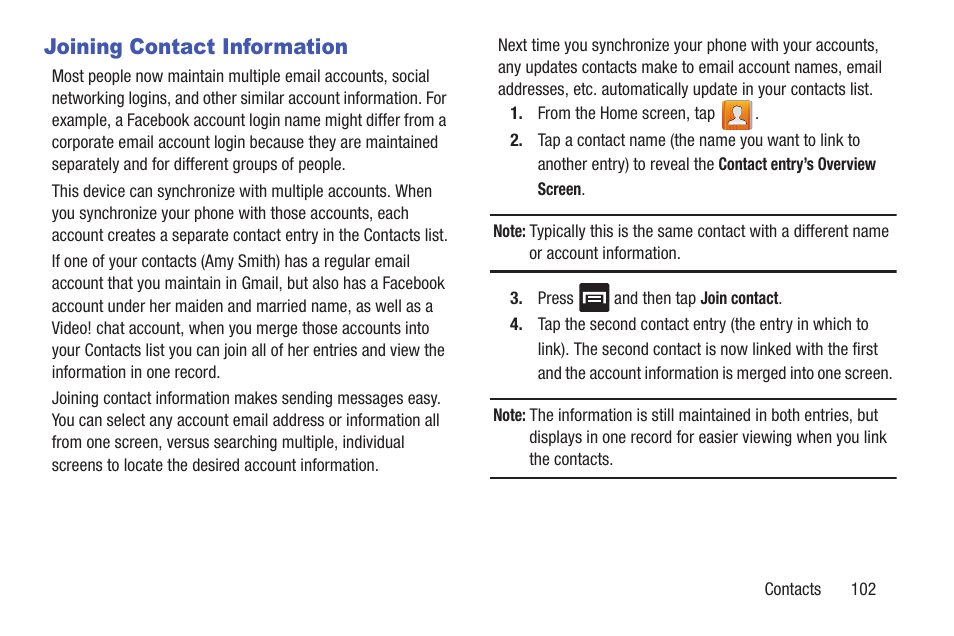 Joining contact information | Samsung SGH-T699DABTMB User Manual | Page 107 / 353