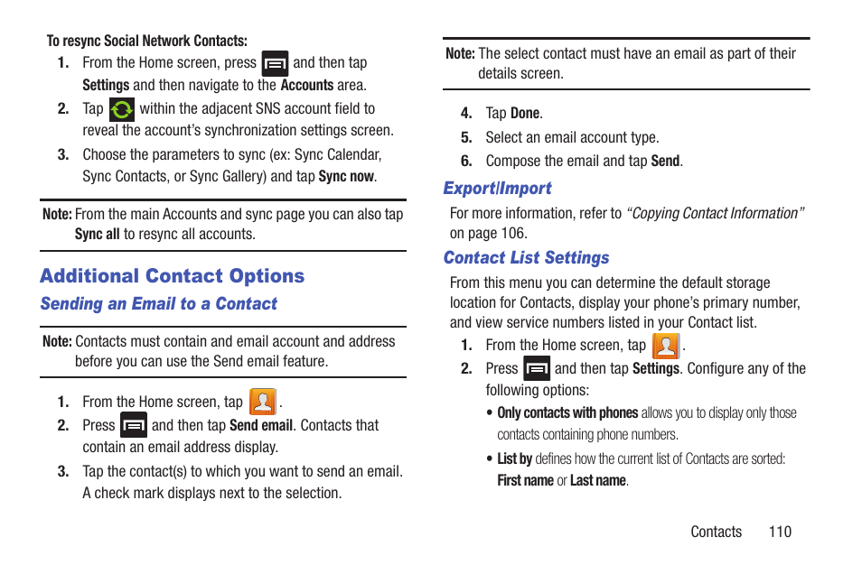 Additional contact options | Samsung SGH-T699DABTMB User Manual | Page 115 / 353