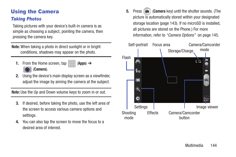 Using the camera | Samsung SGH-T699DABTMB User Manual | Page 149 / 353