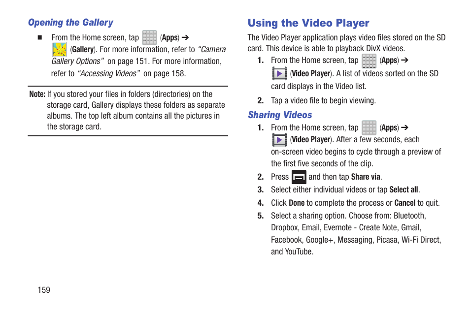 Using the video player | Samsung SGH-T699DABTMB User Manual | Page 164 / 353