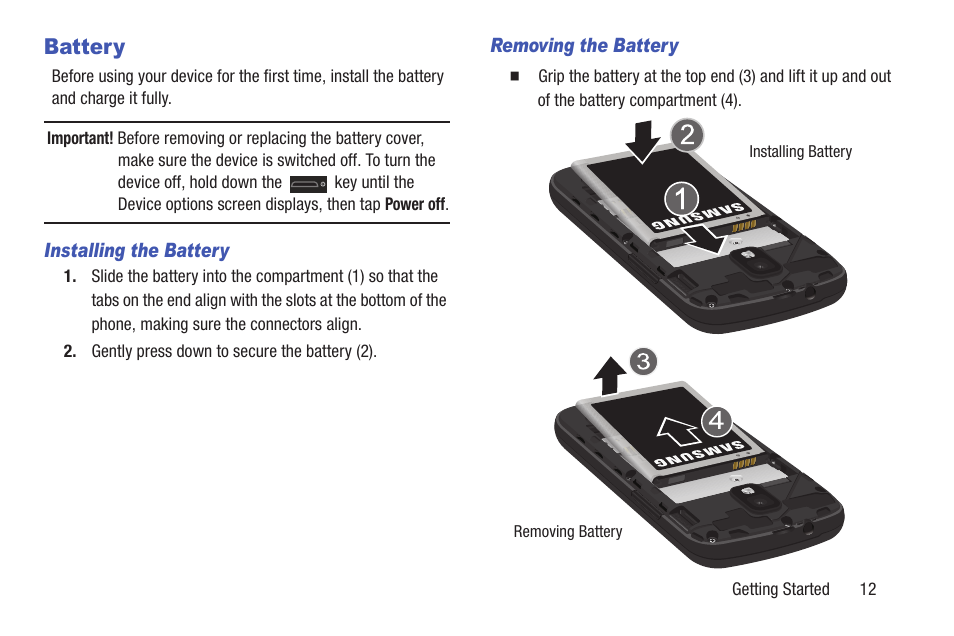 Battery | Samsung SGH-T699DABTMB User Manual | Page 17 / 353