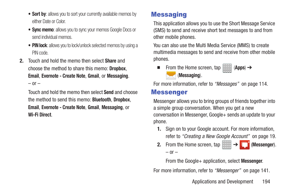 Messaging, Messenger, Messaging messenger | Samsung SGH-T699DABTMB User Manual | Page 199 / 353