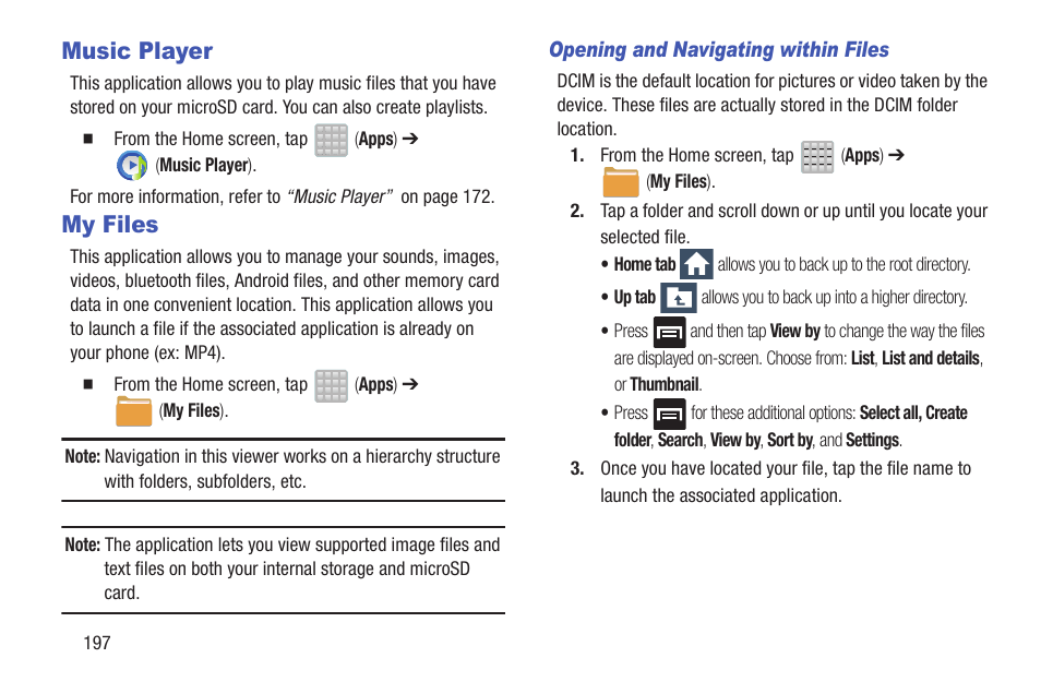 Music player, My files, Music player my files | Samsung SGH-T699DABTMB User Manual | Page 202 / 353