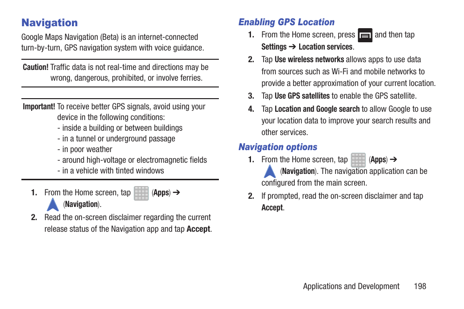 Navigation | Samsung SGH-T699DABTMB User Manual | Page 203 / 353