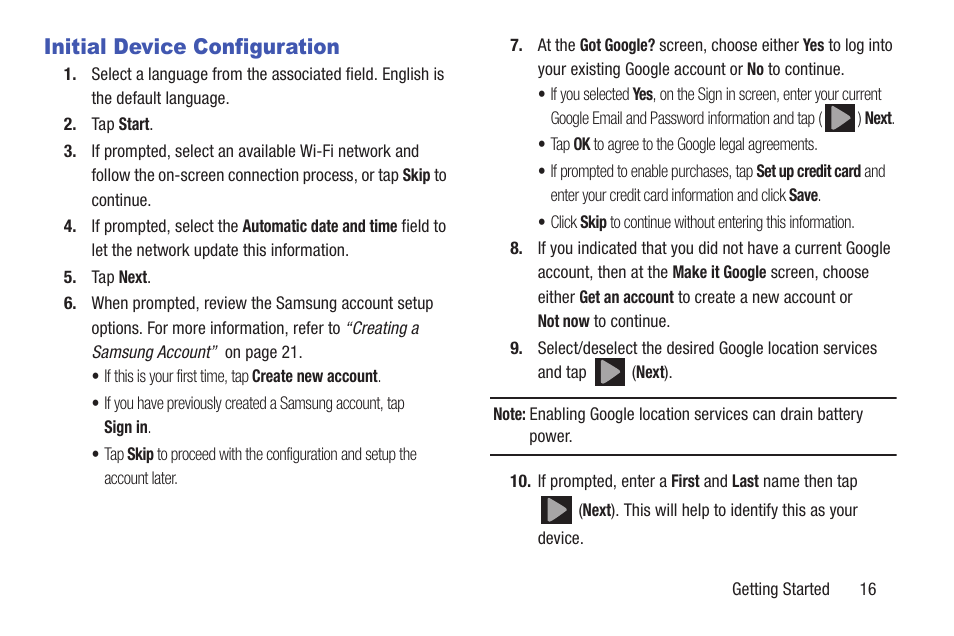 Initial device configuration | Samsung SGH-T699DABTMB User Manual | Page 21 / 353