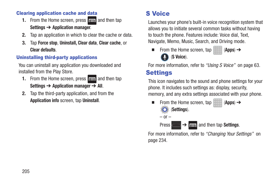 S voice, Settings, S voice settings | Samsung SGH-T699DABTMB User Manual | Page 210 / 353