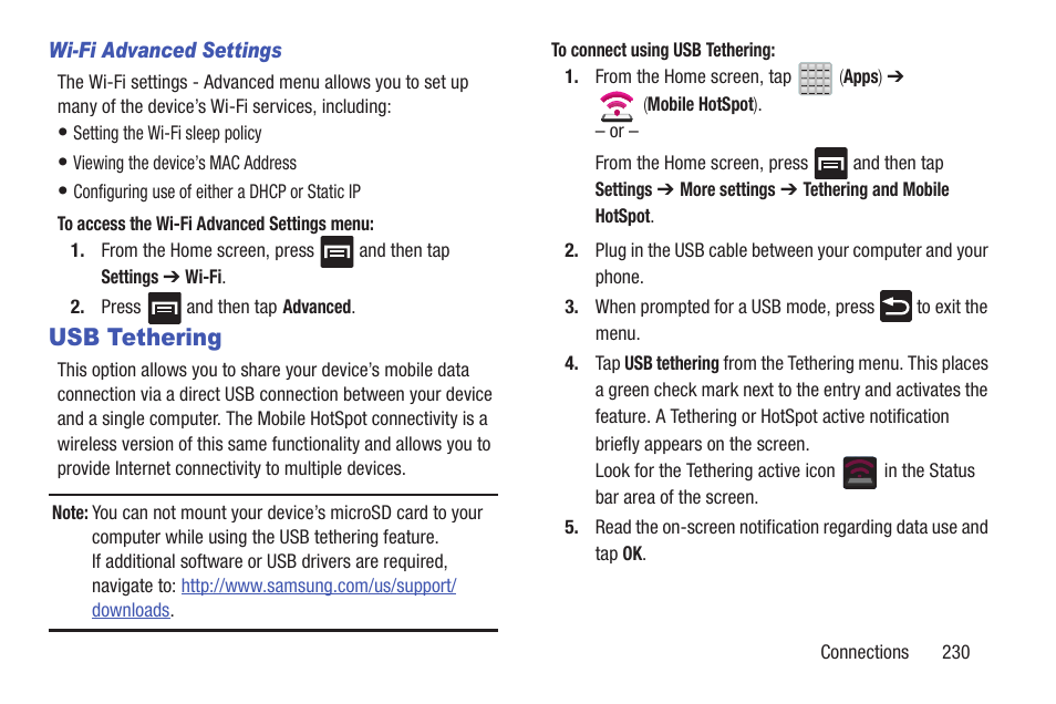 Usb tethering | Samsung SGH-T699DABTMB User Manual | Page 235 / 353