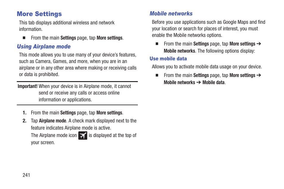 More settings | Samsung SGH-T699DABTMB User Manual | Page 246 / 353