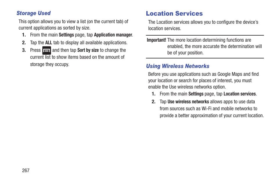 Location services | Samsung SGH-T699DABTMB User Manual | Page 272 / 353