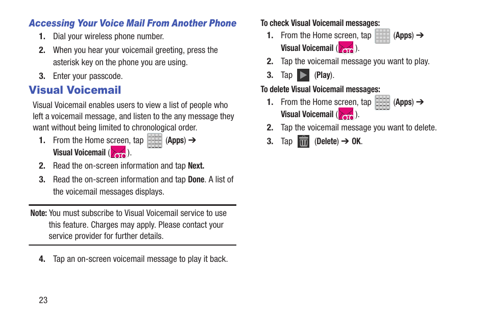 Visual voicemail | Samsung SGH-T699DABTMB User Manual | Page 28 / 353