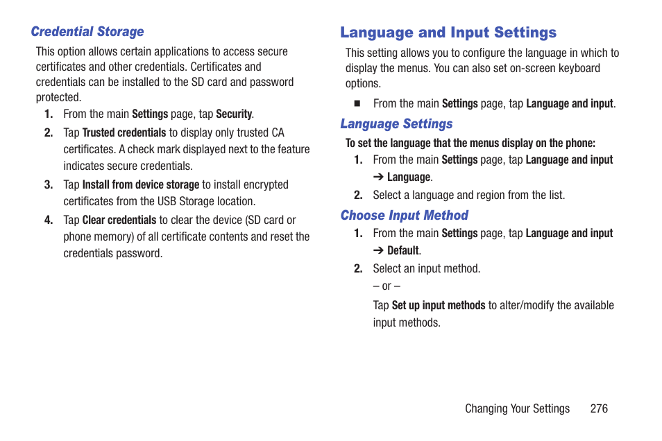 Language and input settings | Samsung SGH-T699DABTMB User Manual | Page 281 / 353