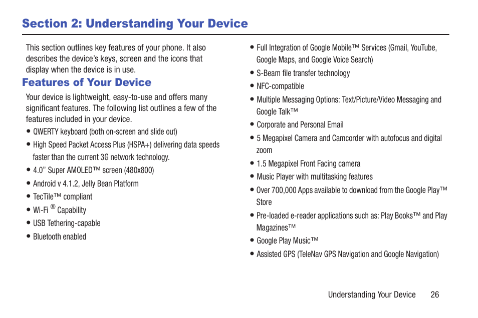 Section 2: understanding your device, Features of your device | Samsung SGH-T699DABTMB User Manual | Page 31 / 353