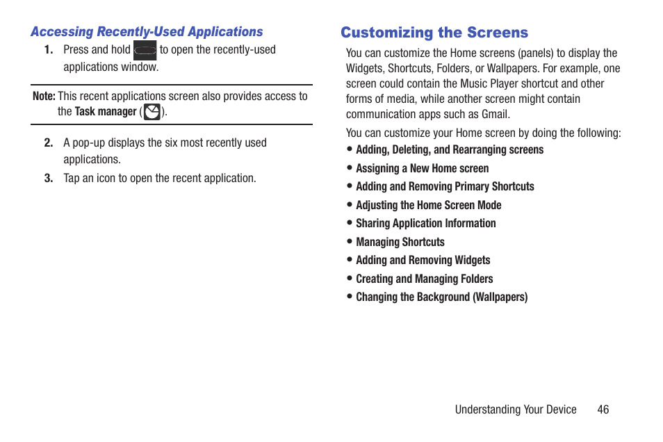 Customizing the screens | Samsung SGH-T699DABTMB User Manual | Page 51 / 353