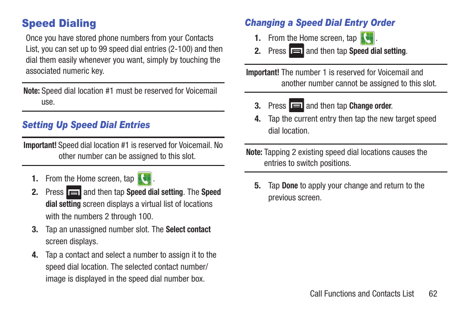 Speed dialing | Samsung SGH-T699DABTMB User Manual | Page 67 / 353