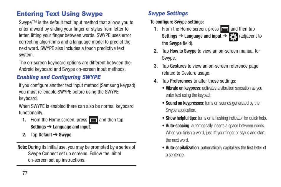 Entering text using swype | Samsung SGH-T699DABTMB User Manual | Page 82 / 353