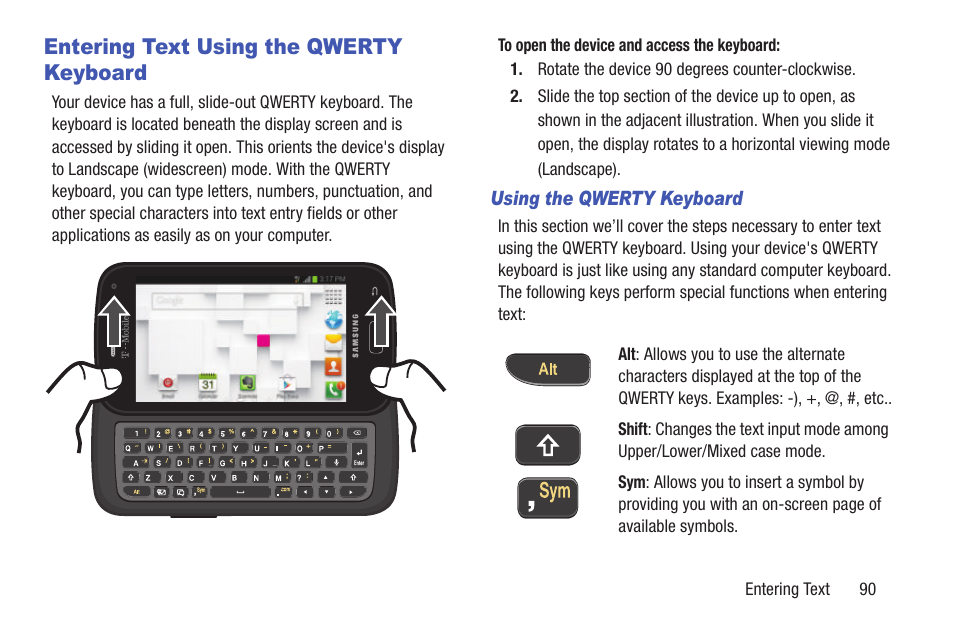 Entering text using the qwerty keyboard | Samsung SGH-T699DABTMB User Manual | Page 95 / 353