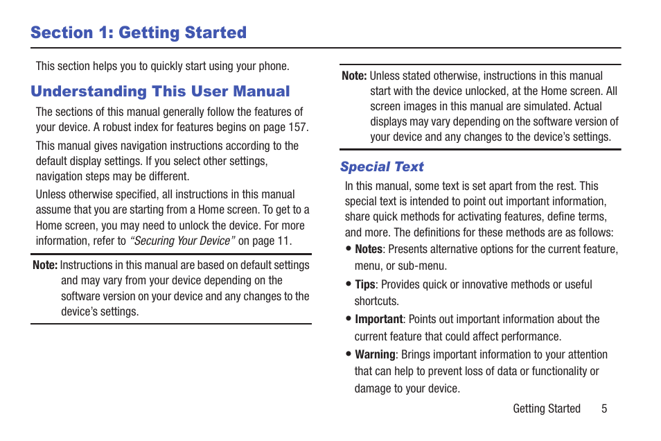 Section 1: getting started, Understanding this user manual | Samsung SCH-I435ZKAXAR User Manual | Page 11 / 170