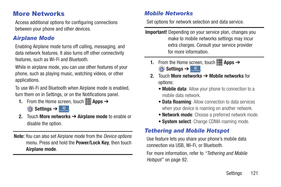 More networks, For more information, refer to “airplane mode” on | Samsung SCH-I435ZKAXAR User Manual | Page 127 / 170